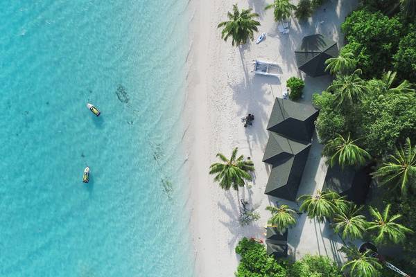 Maldives bird's eye view of clear turquoise water